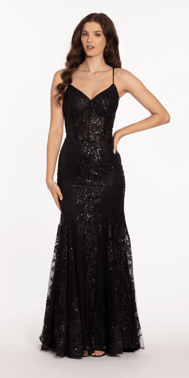Sweetheart Glitter Corset V Back Mermaid Dress petite / 10 / Black Sweetheart Glitter Corset V Back Mermaid Dress petite / 10 / Black