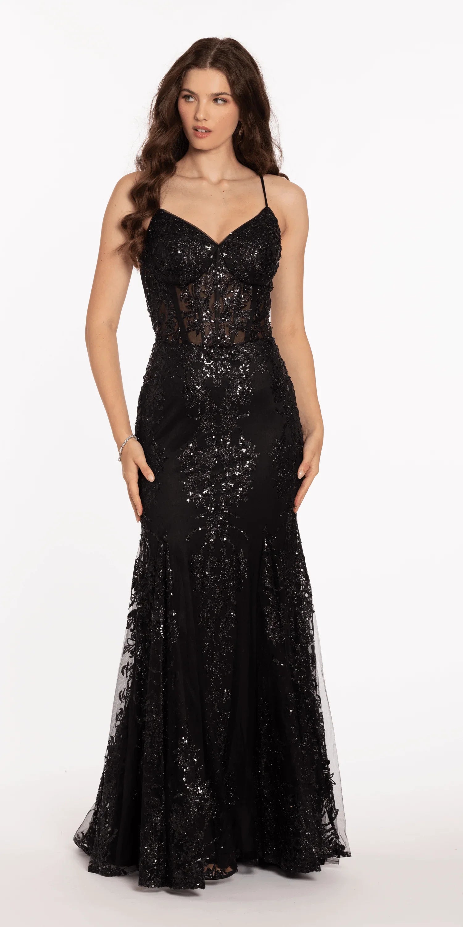 Sweetheart Glitter Corset V Back Mermaid Dress petite / 10 / Black
