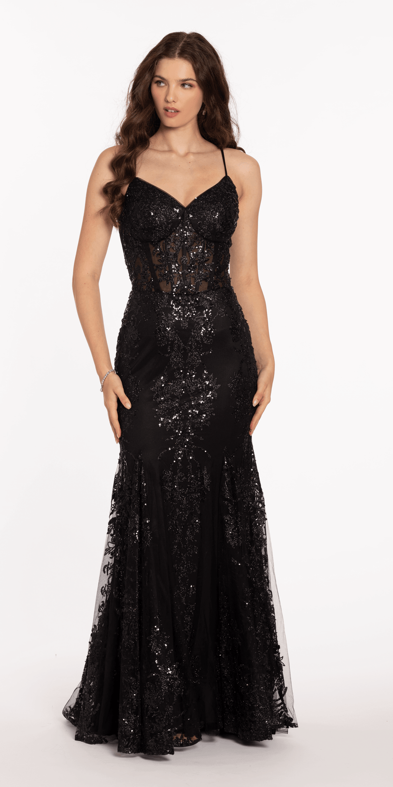 Sweetheart Glitter Corset V Back Mermaid Dress Image 2