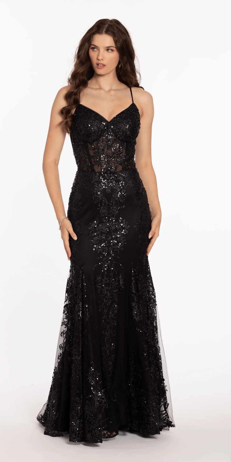 Sweetheart Glitter Corset V Back Mermaid Dress petite / 10 / Black