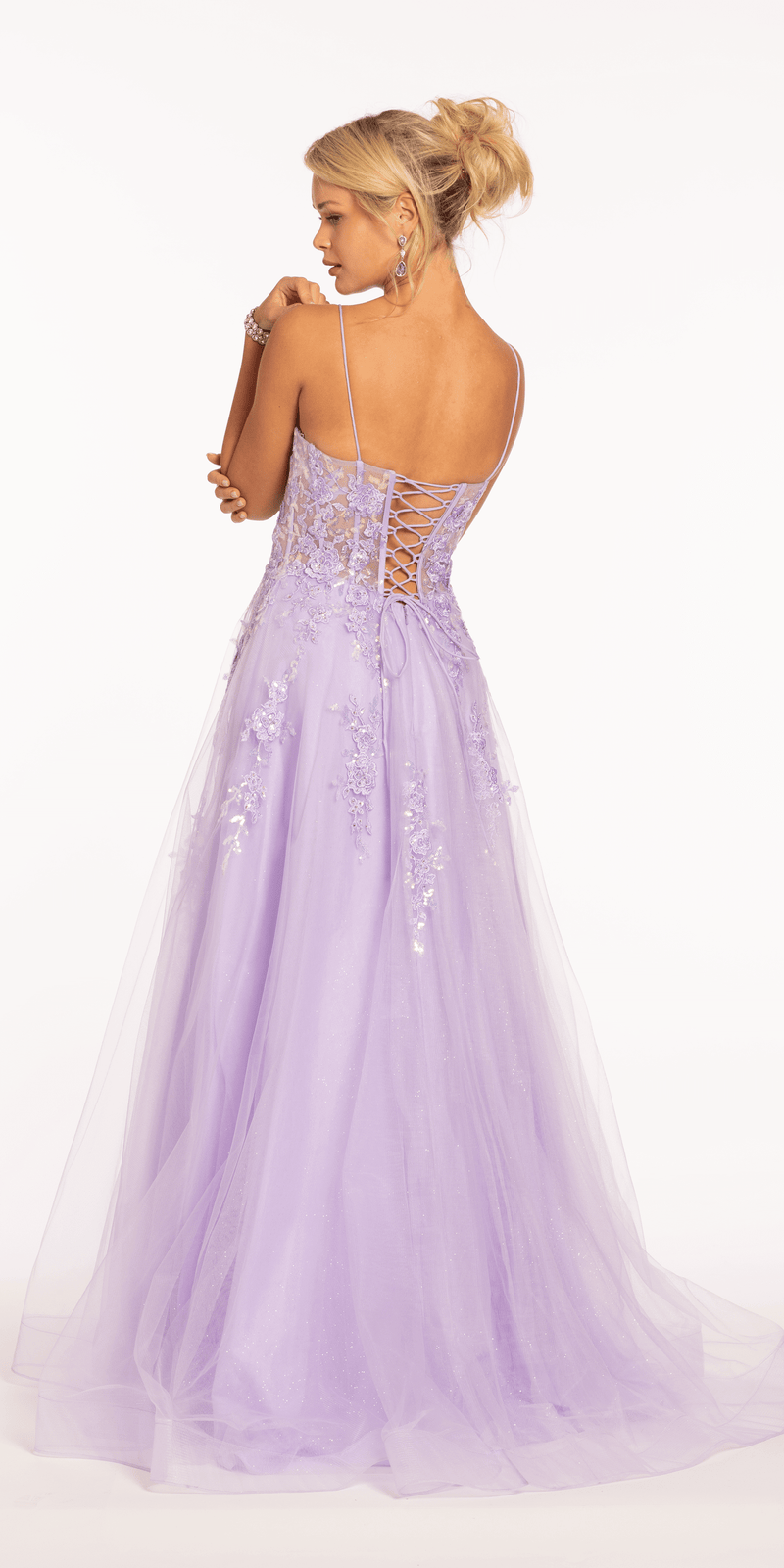 Sweetheart Plunging Mesh Corset Ballgown with Embellished Appliques Image 4