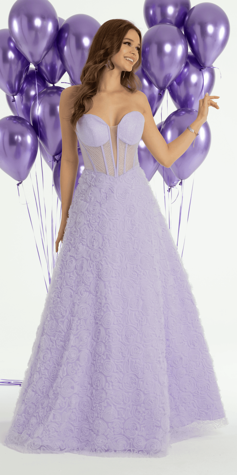 Rosette Glitter Mesh Plunging Corset Ballgown Image 3