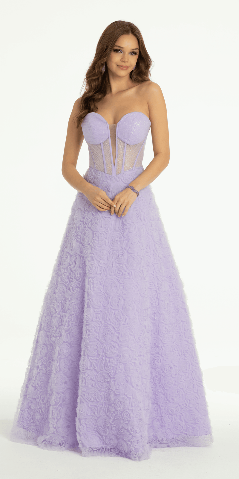 Rosette Glitter Mesh Plunging Corset Ballgown Image 4