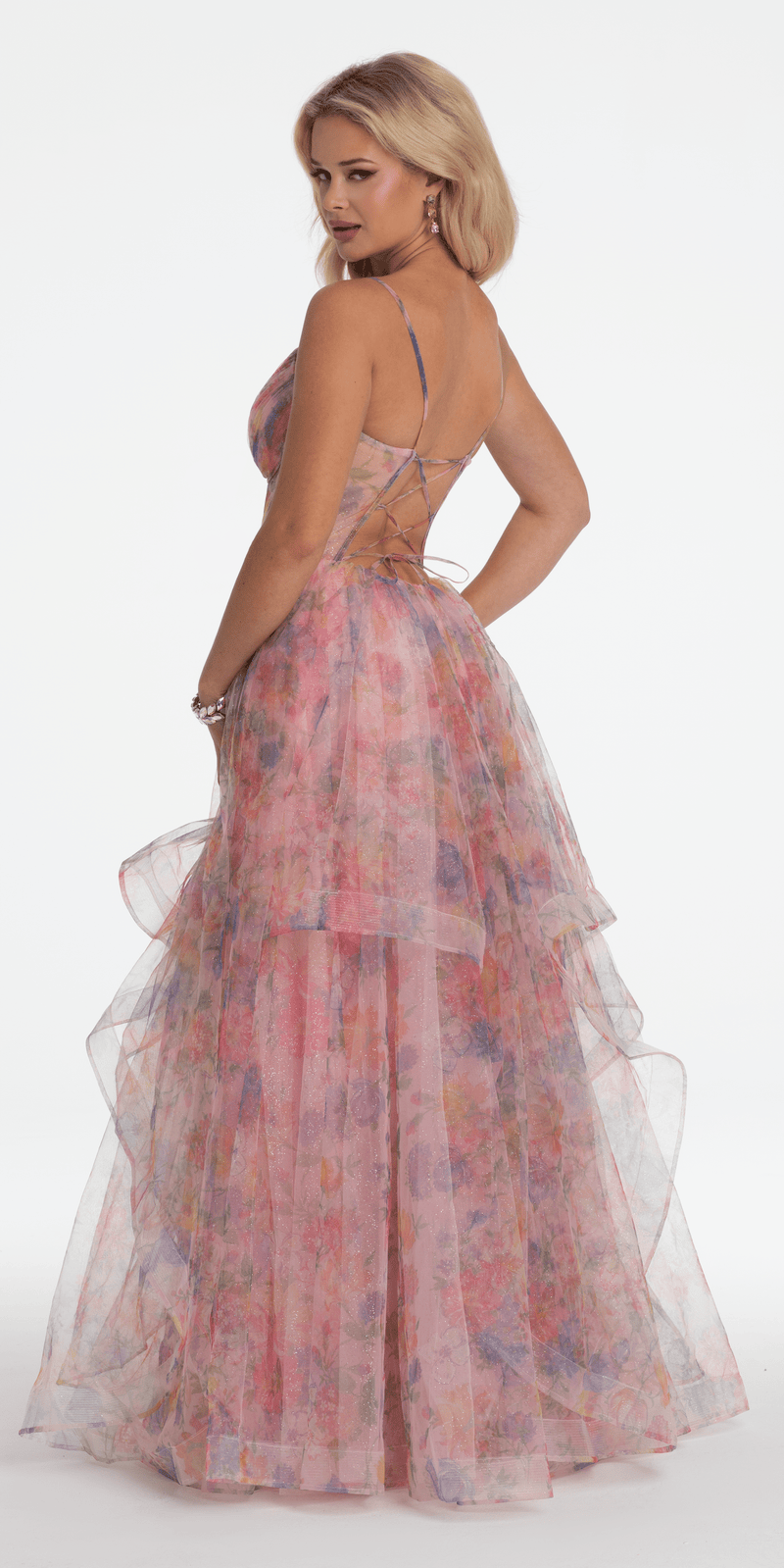 Floral Sweetheart Tiered Lace Up Back Corset Ballgown Image 6