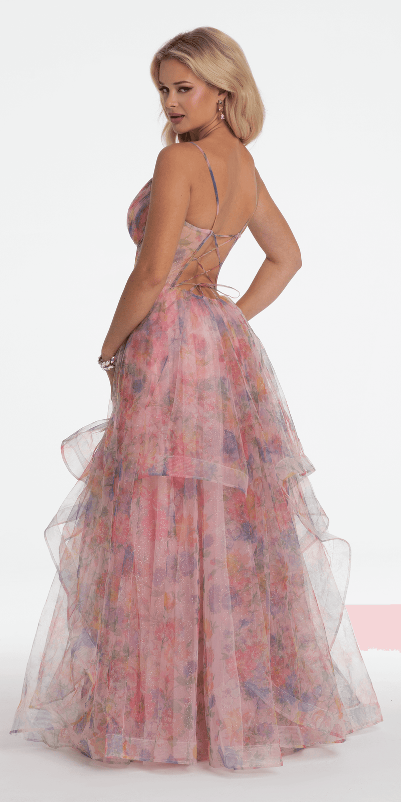 Floral Sweetheart Tiered Lace Up Back Corset Ballgown petite / 0 / peach Floral Sweetheart Tiered Lace Up Back Corset Ballgown petite / 0 / peach