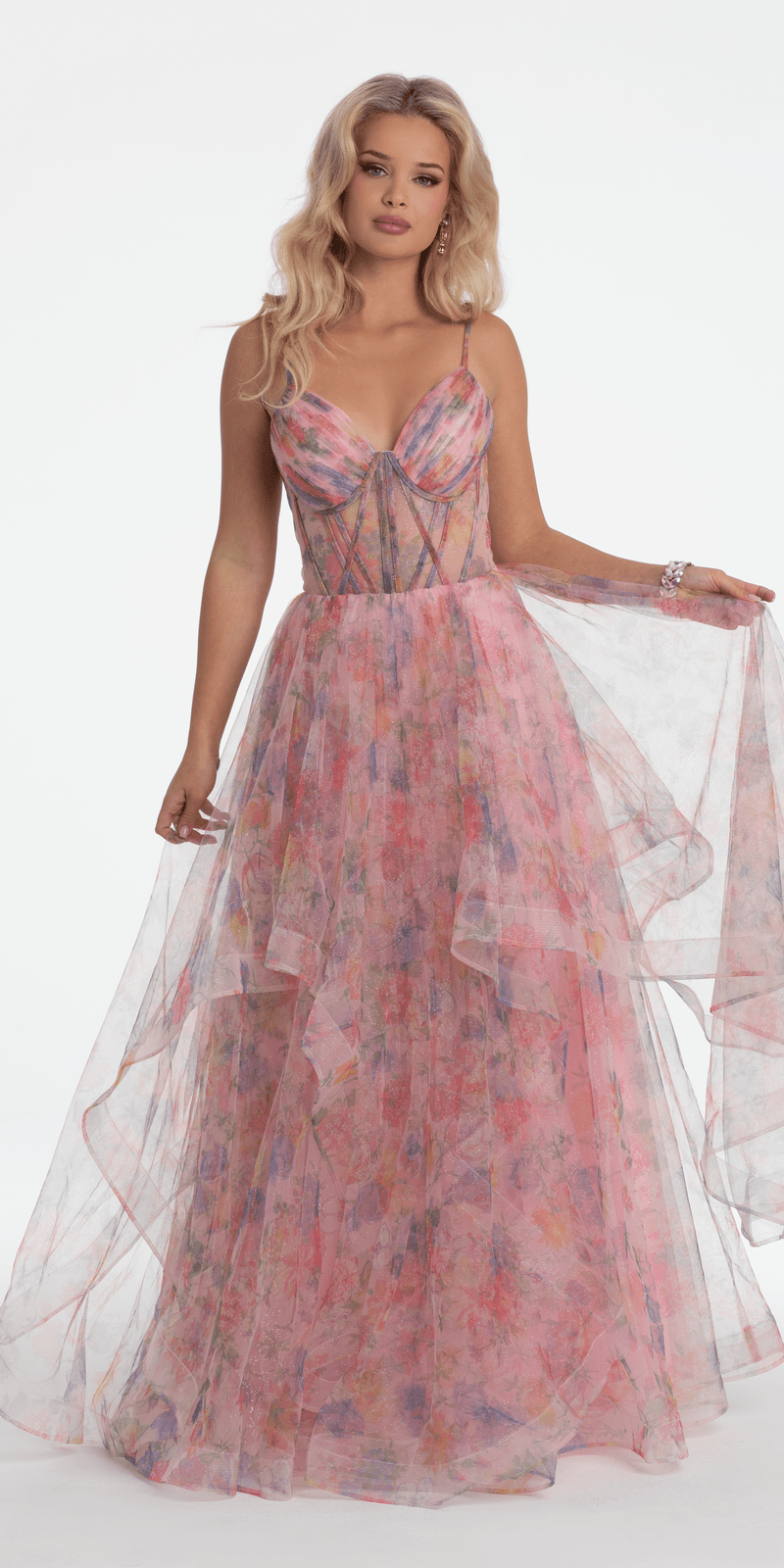 Floral Sweetheart Tiered Lace Up Back Corset Ballgown Image 3