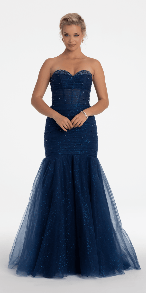 Sweetheart Sequin Glitter Mermaid Dress with Stone Accents Image 1
