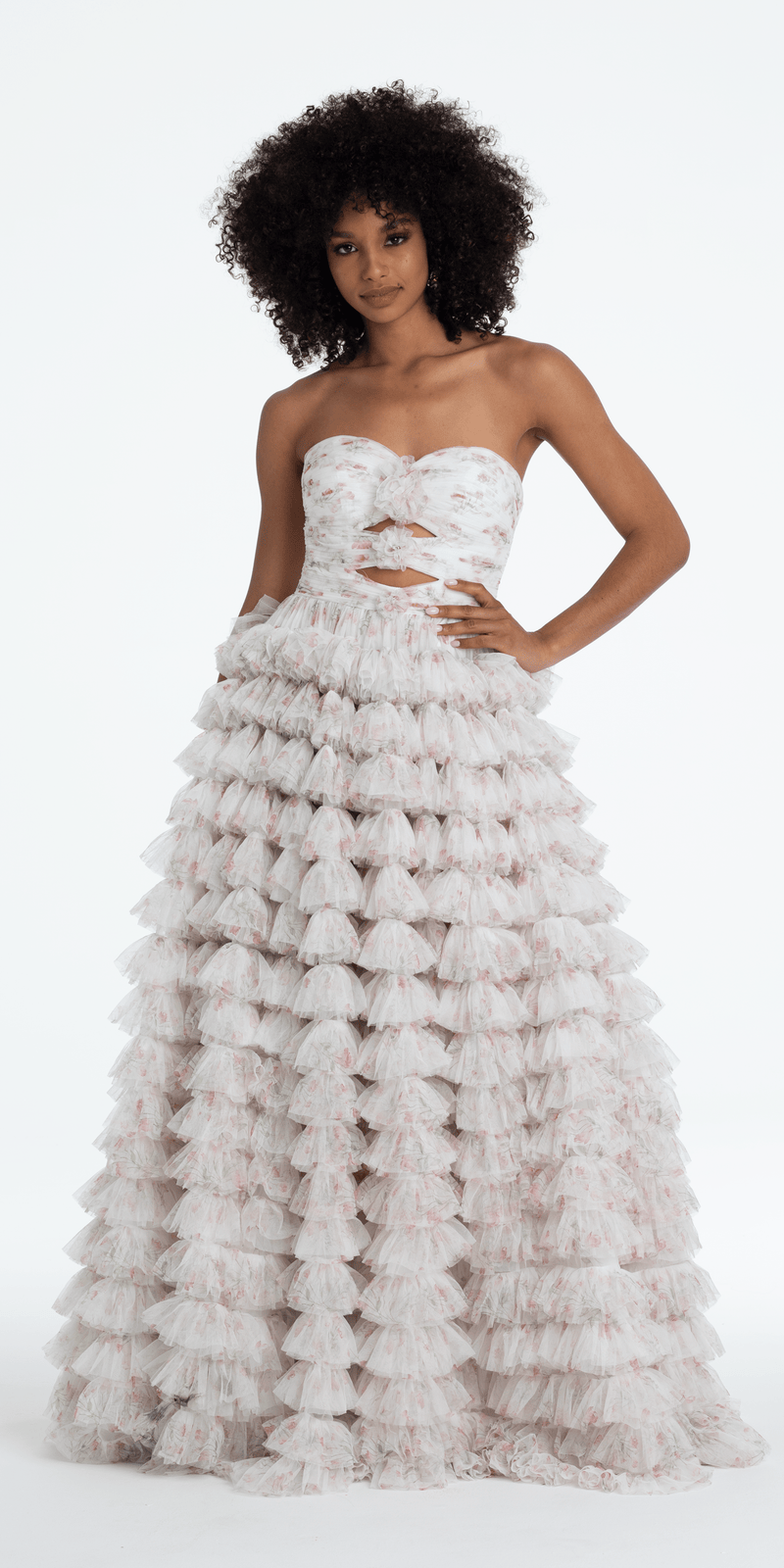 Sweetheart Triple Rose Peek-a-Boo Floral Mesh Tiered Ballgown Image 5