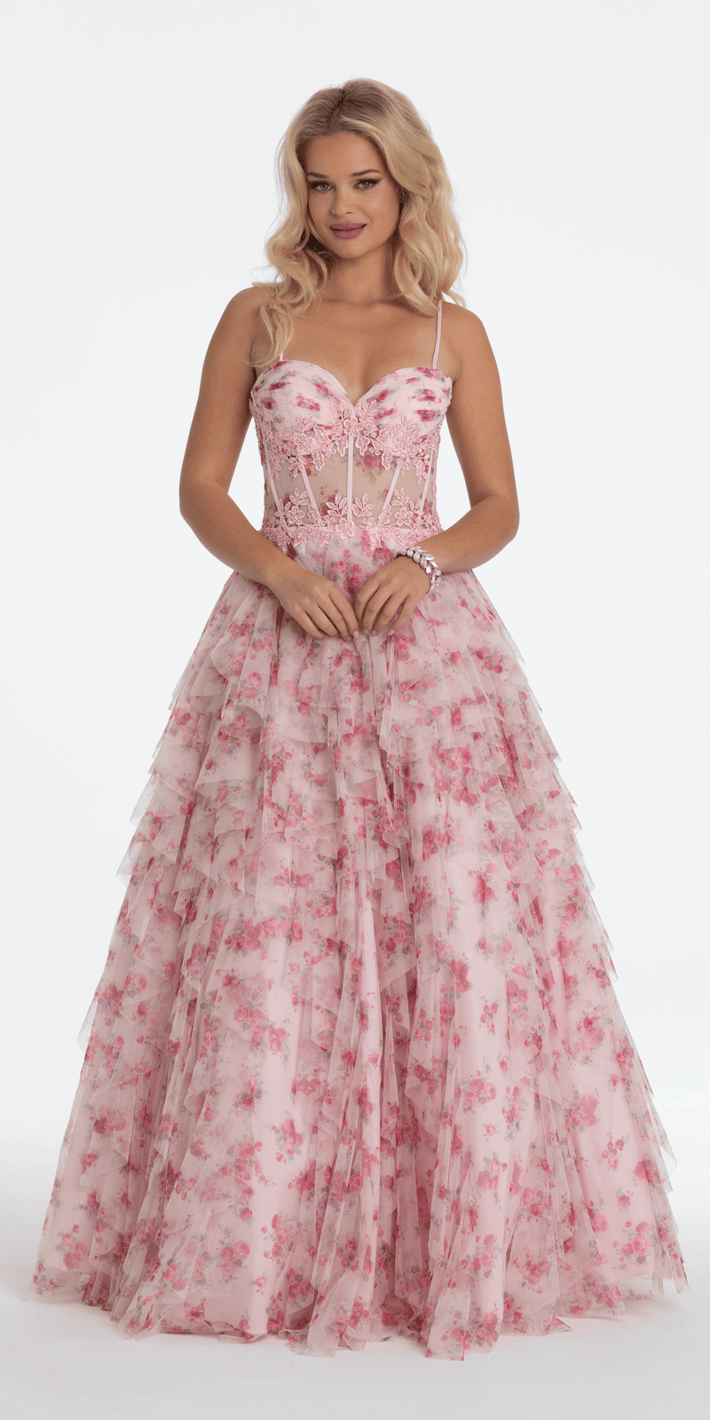 Sweetheart Floral Embellished Corset Corkscrew Ballgown – Camille Sweetheart Floral Embellished Corset Corkscrew Ballgown – Camille