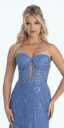 Strapless Plunge Embroidered Tulle Mermaid Dress Image 2