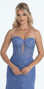 Strapless Plunge Embroidered Tulle Mermaid Dress Image 3