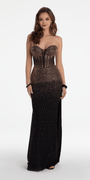 Heat Set Stone Corset Bodycon Dress with Exaggerated Slit Image 4