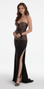 Heat Set Stone Corset Bodycon Dress with Exaggerated Slit Image 3