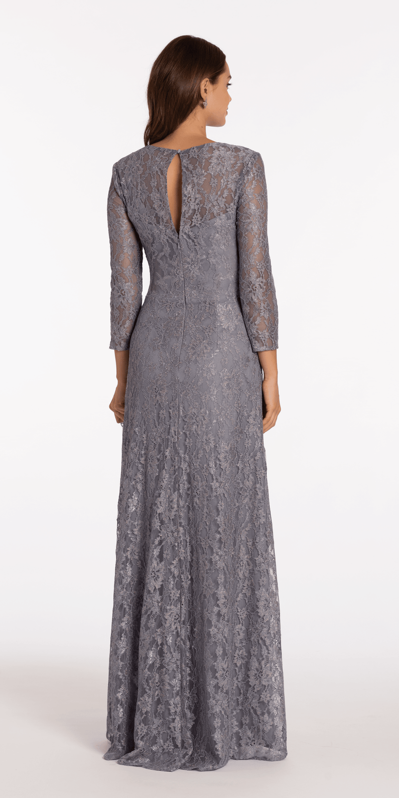 Lace V Neck 3/4Sleeve Column Dress with Ruching missy / 8 / slate