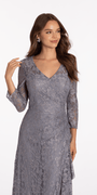 Lace V Neck 3/4Sleeve Column Dress with Ruching Image 3