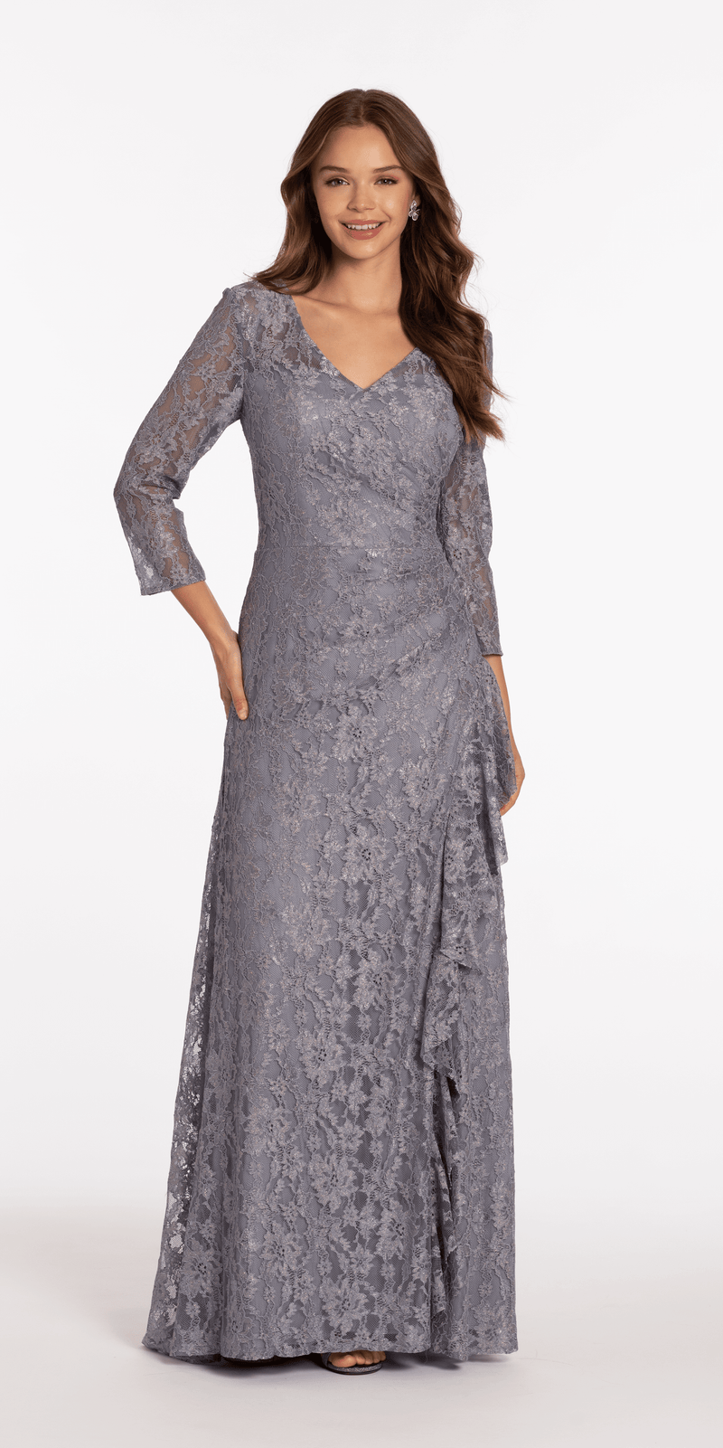Lace V Neck 3/4Sleeve Column Dress with Ruching missy / 8 / slate Lace V Neck 3/4Sleeve Column Dress with Ruching missy / 8 / slate