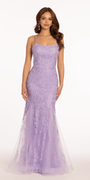 Scoop Neck Embellished Mesh Mermaid Dress with Appliques Image 1