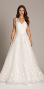 ivory/size/4/missy/Camille La Vie/Tulle V Neck Ballgown with Floral Applique Hemline and Pockets /front