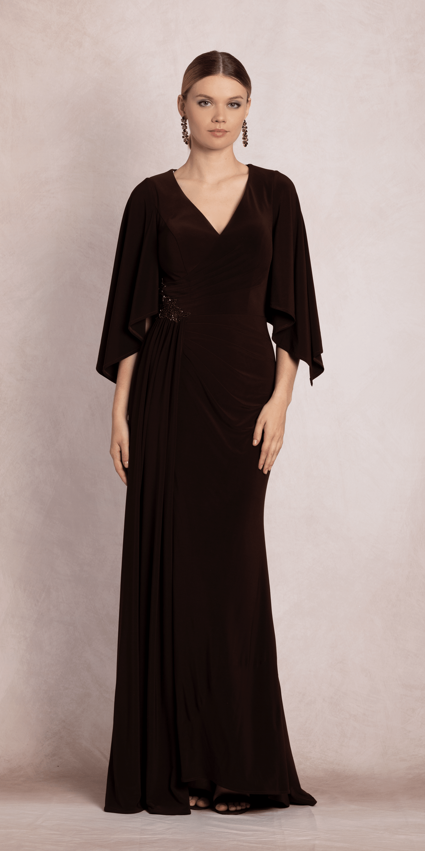 Camille La Vie /Jersey Cape Sleeve V Neck Faux Wrap Dress /missy /size/ 8 / chocolate/alt
