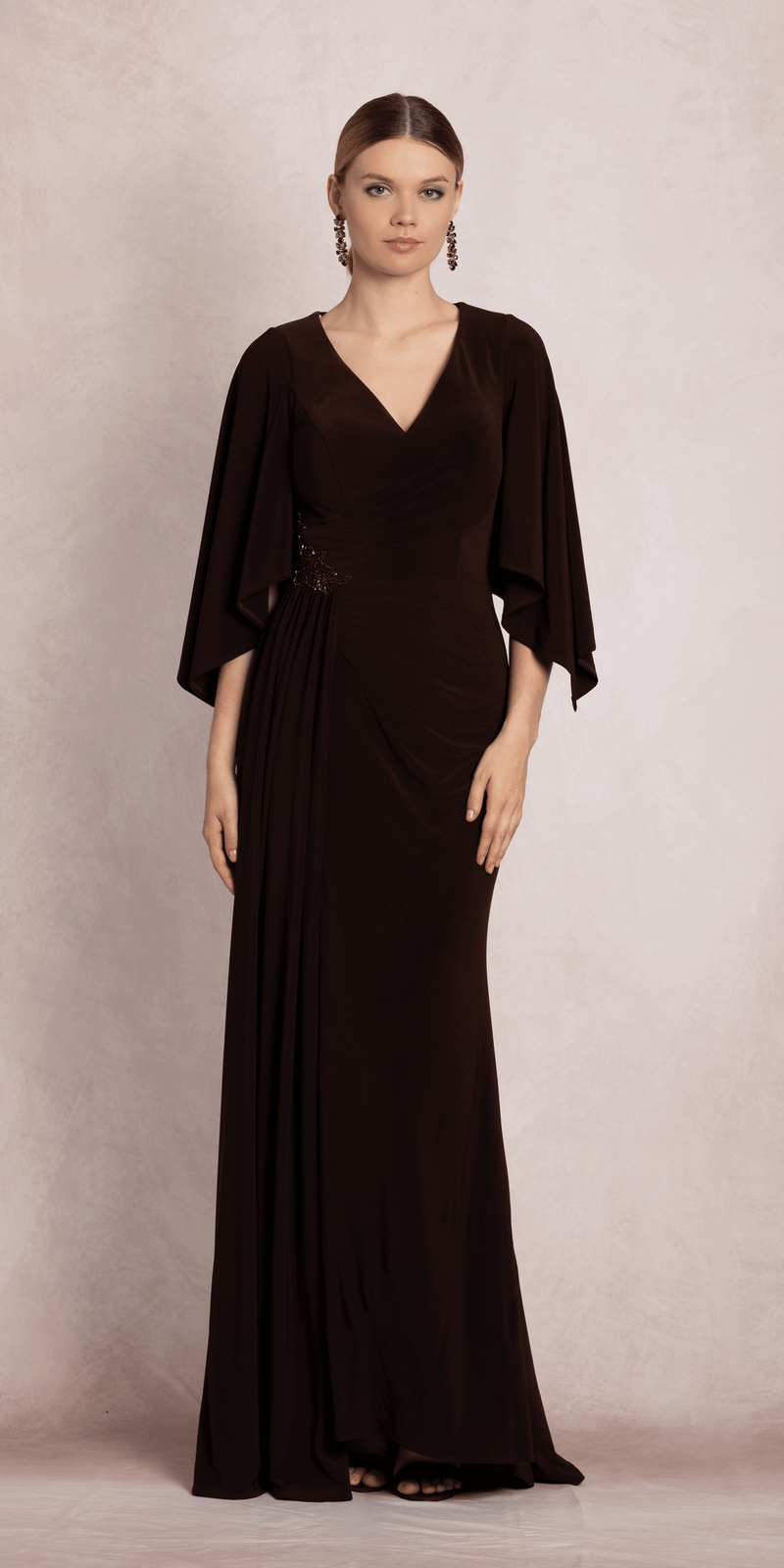 Jersey Cape Sleeve V Neck Faux Wrap Dress missy / 14 / chocolate Jersey Cape Sleeve V Neck Faux Wrap Dress missy / 14 / chocolate