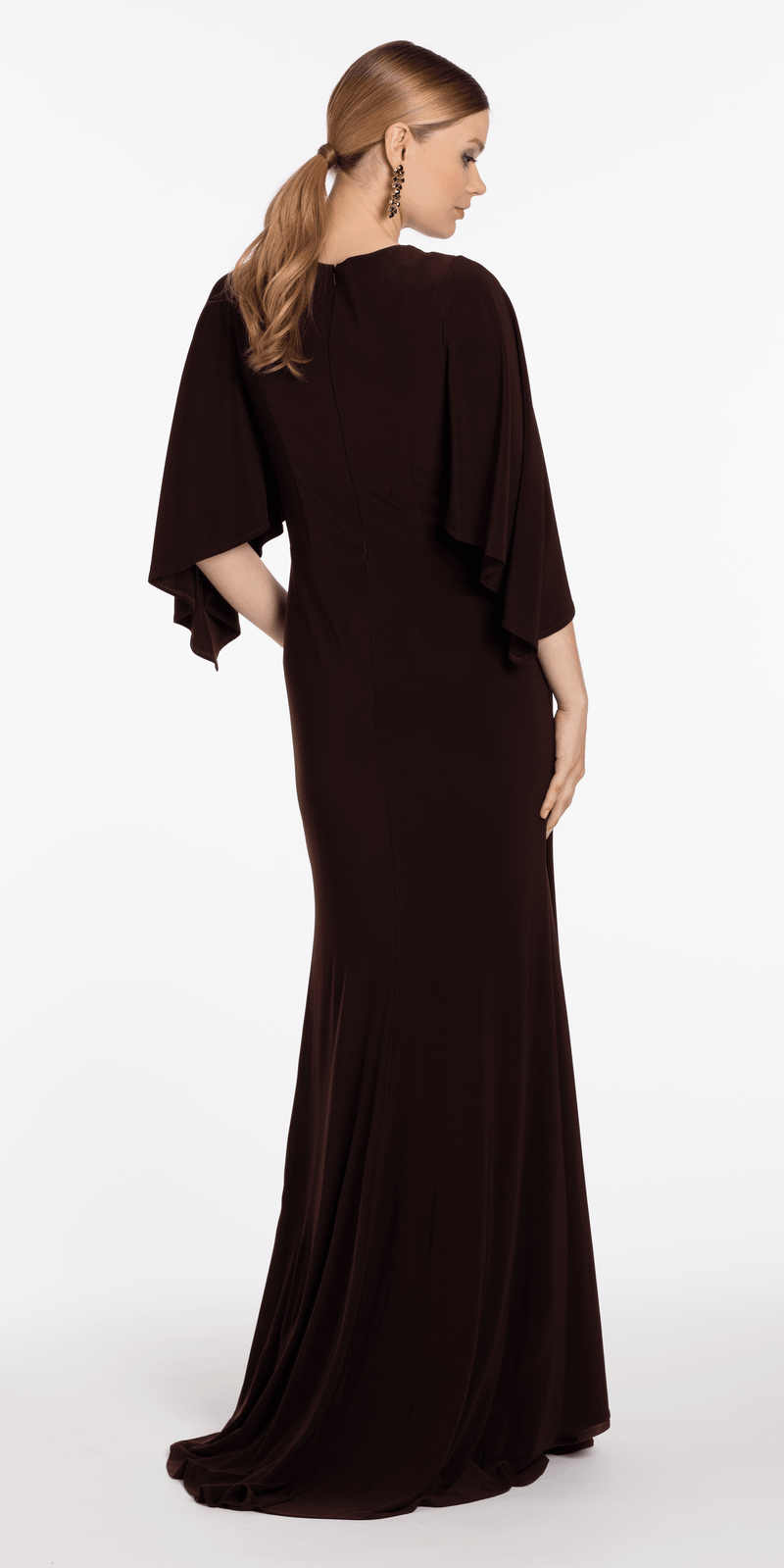 Jersey Cape Sleeve V Neck Faux Wrap Dress missy / 14 / chocolate Jersey Cape Sleeve V Neck Faux Wrap Dress missy / 14 / chocolate