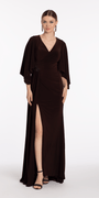 Jersey Cape Sleeve V Neck Faux Wrap Dress Image 2