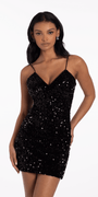 Velvet Sequin Lace Up Back Bodycon Dress Image 2