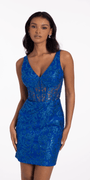 royal-blue/size/4/missy/Camille La Vie/V Back Glitter Mesh Corset Bodycon Dress/front  alt