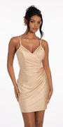 Strappy Back Glitter Bodycon Dress with Ruching Image 3