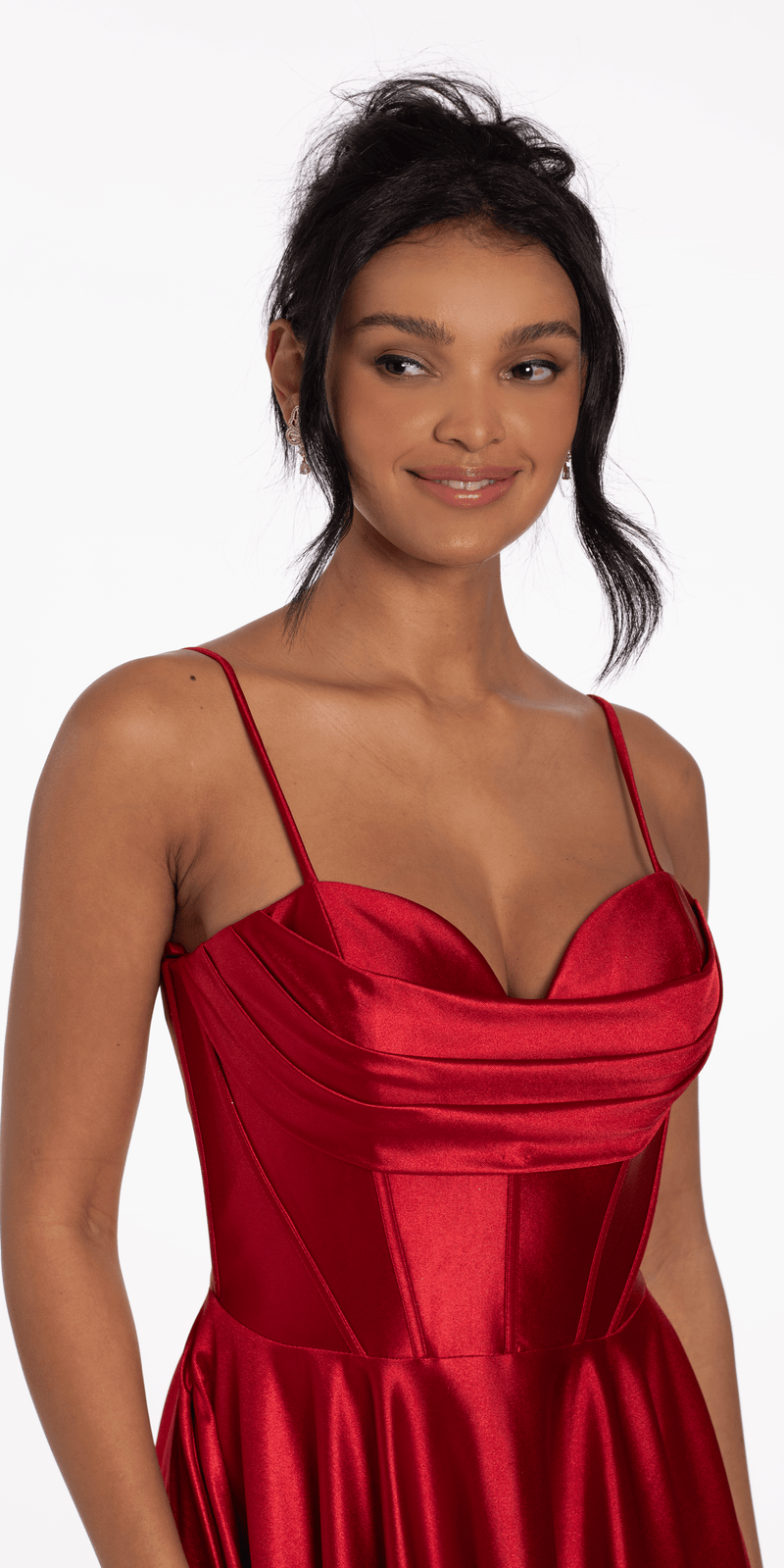 Pleated Shimmer Satin Corset Skater Dress with Pockets Missy / 12 / Wine Pleated Shimmer Satin Corset Skater Dress with Pockets Missy / 12 / Wine