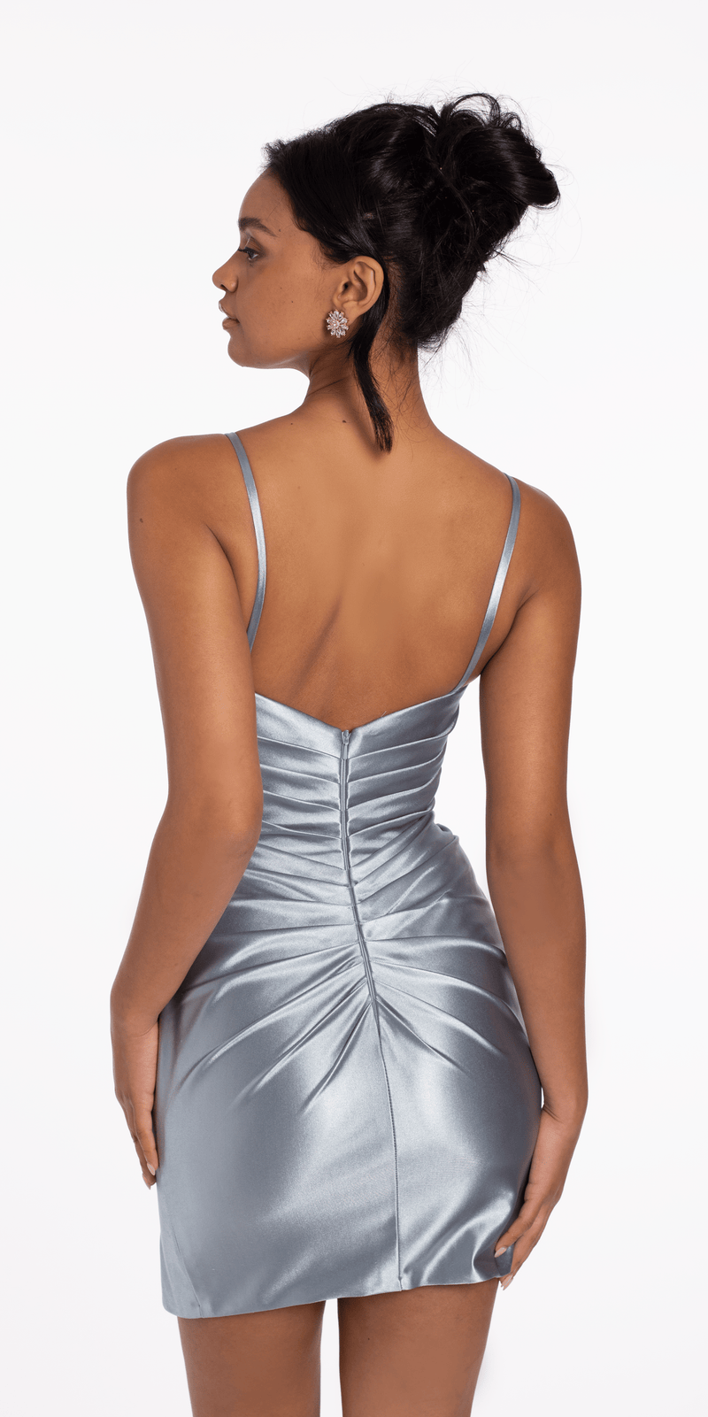Pleated Embellished Stretch Satin Sweetheart Bodycon Dress Image 3