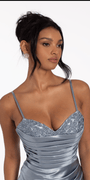 Pleated Embellished Stretch Satin Sweetheart Bodycon Dress Image 2