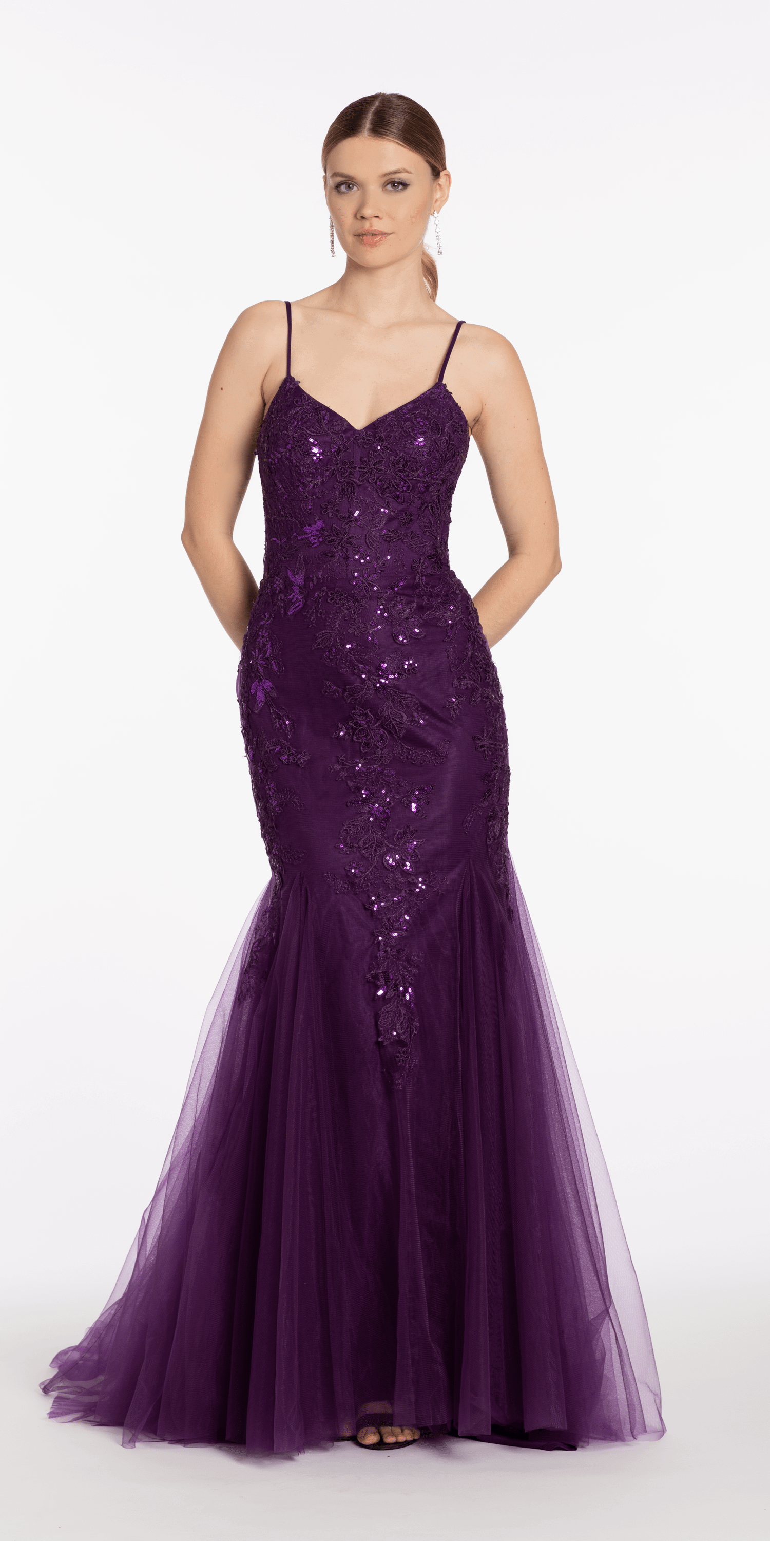 Floral Embroidered Sweetheart Lace Up Back Mermaid Dress