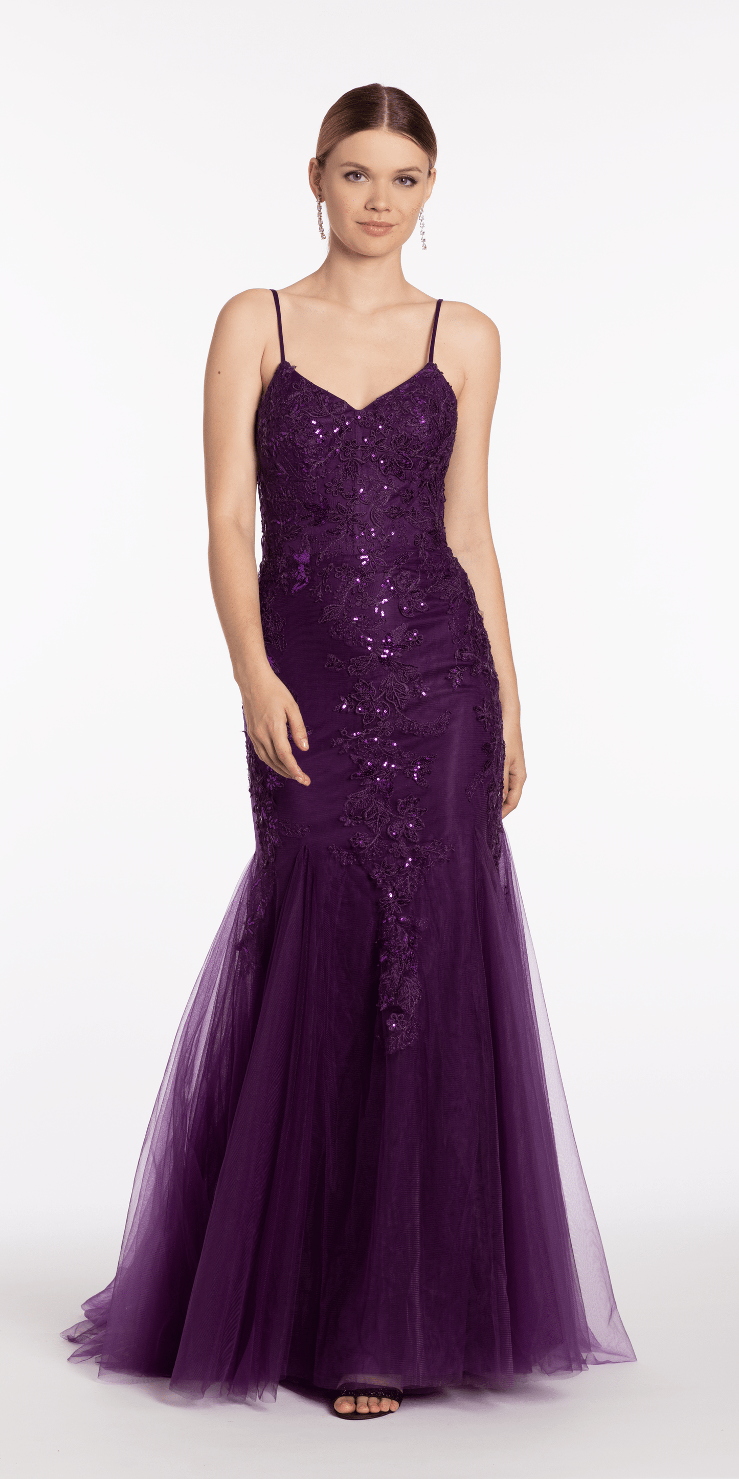 Camille La Vie/ Floral Embroidered Sweetheart Lace Up Back Mermaid Dress missy / 0 / plum/front alt