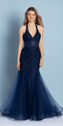 Sequin Embroidered Halter Corset Tulle Mermaid Dress Image 1