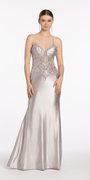 Satin Embellished Pleated Sweetheart Glitter Column Dress Image 2