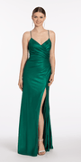 Strappy Back Foil Jersey Column Dress with Ruching Image 1
