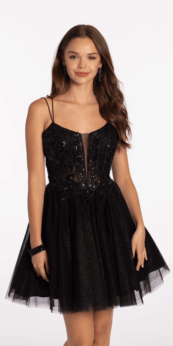 black mesh fit and flare dress Efsteb Women's Round Neck Mesh Sleeve Glitter Fit and Flare Dress 3/4 Sleeve Midi Dress for Wedding Guest Cocktail Party (Black,S), Size: Small, Gold
