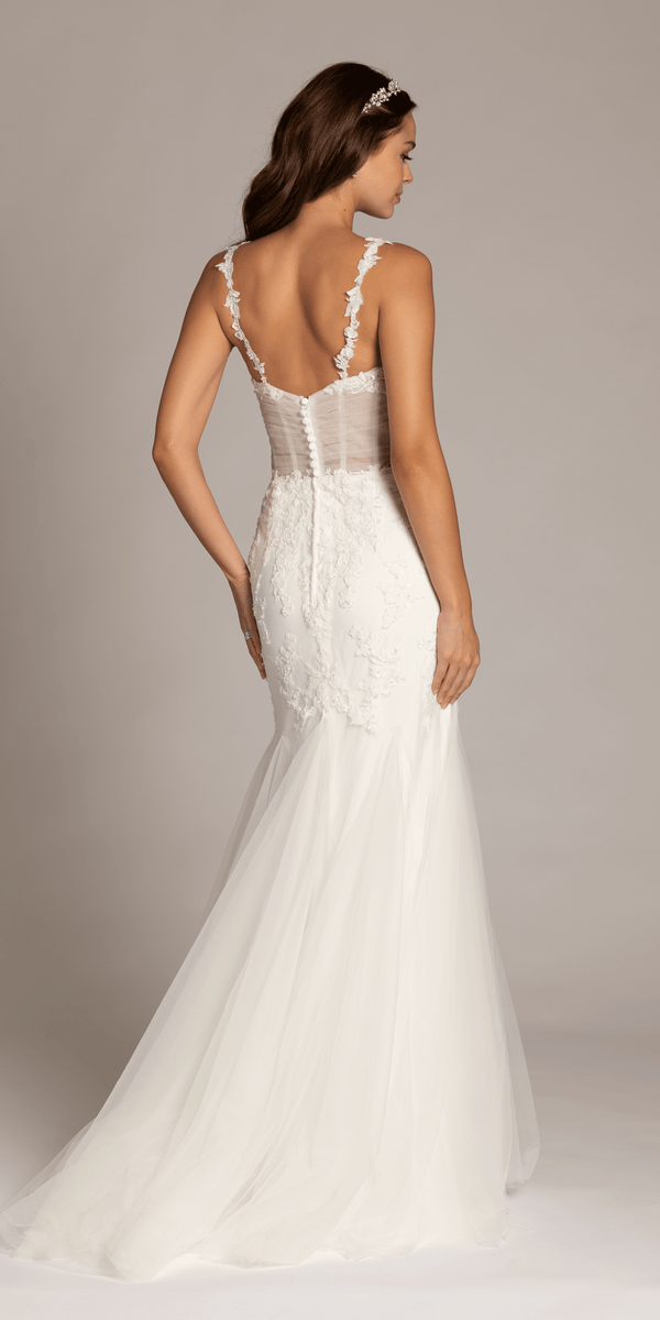 ivory/size/4/missy/Camille La Vie/Mesh Sweetheart Plunge Mermaid Dress with Beaded Appliques /back