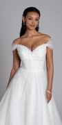 ivory/size/4/missy/Camille La Vie/Pearl Sweetheart Pleated Off the Shoulder Corset Tulle Ballgown/close up