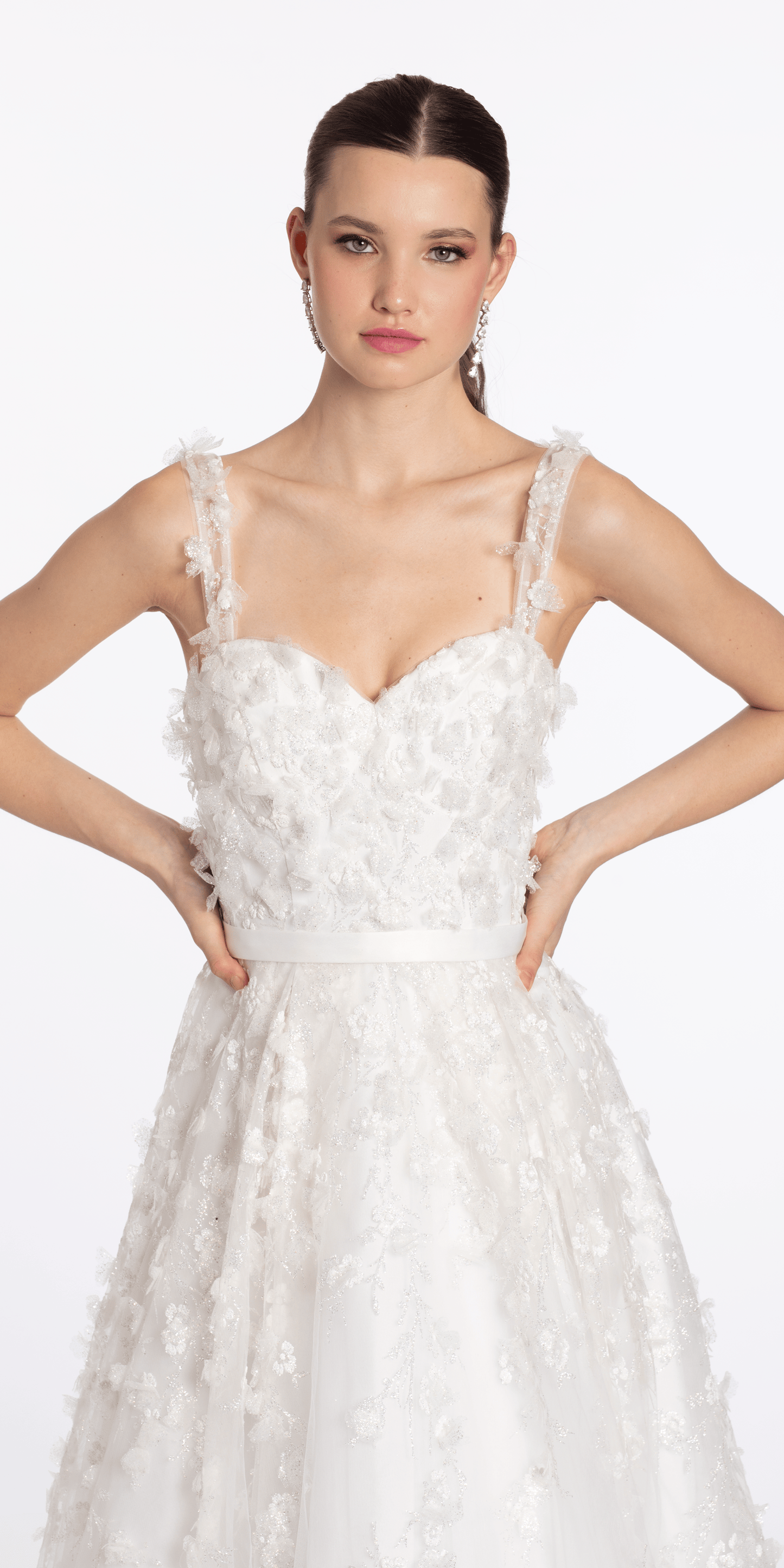 Camille La Vie Sweethreat Mesh 3D Glitter Ballgown with Bows