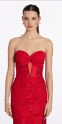 Lace Embellished Strapless Trumpet Dress with Peek-a-Boo Illusion Corset Image 2