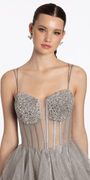 silver/size/4/missy/Camille La Vie/Strappy Back Rhinestone Corset Glitter Tulle Ballgown/close up
