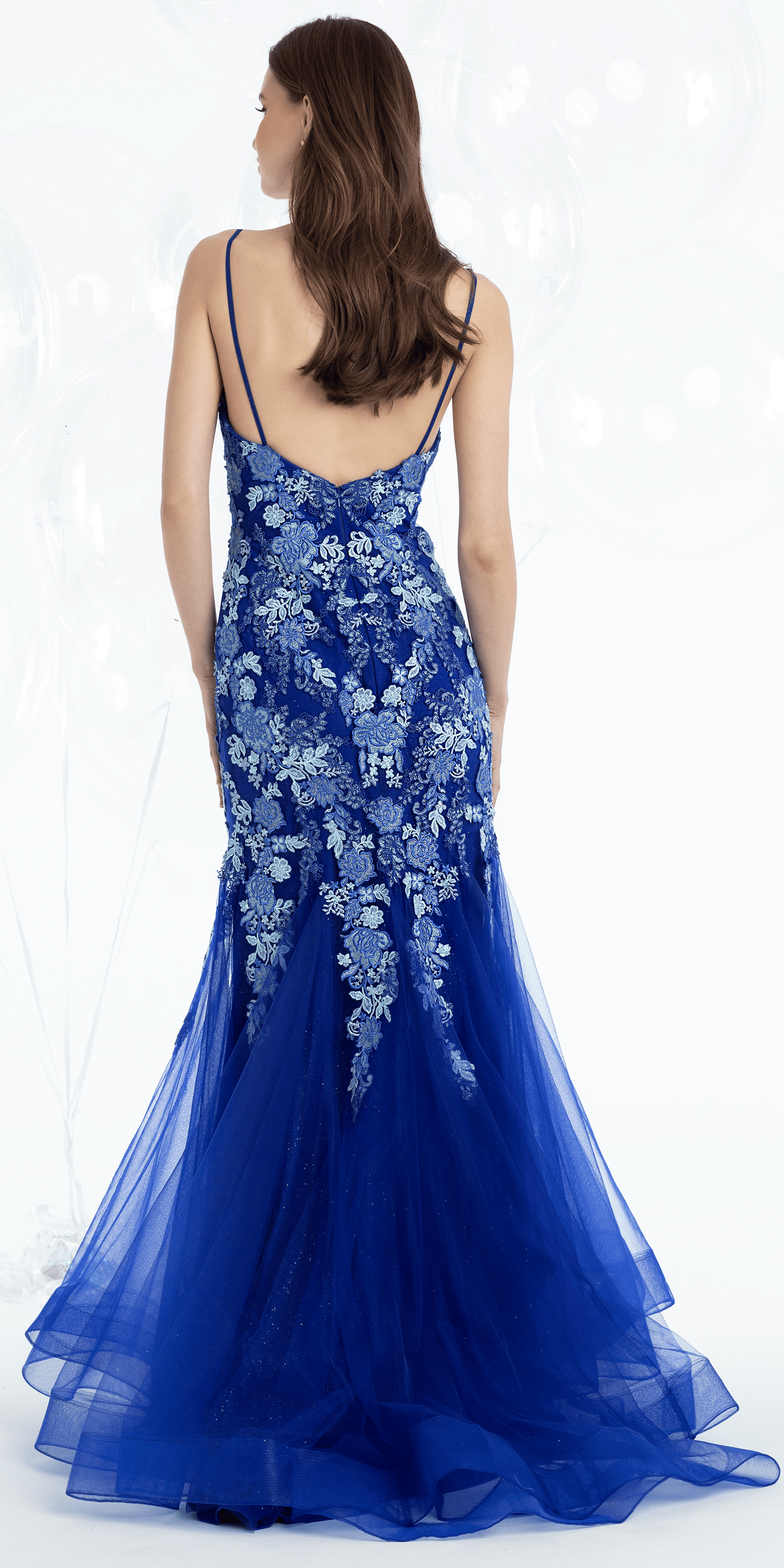 royal-blue/size/4/ missy/Camille La Vie/Floral Embroidered Sweetheart Mermaid Dress with Godets /back