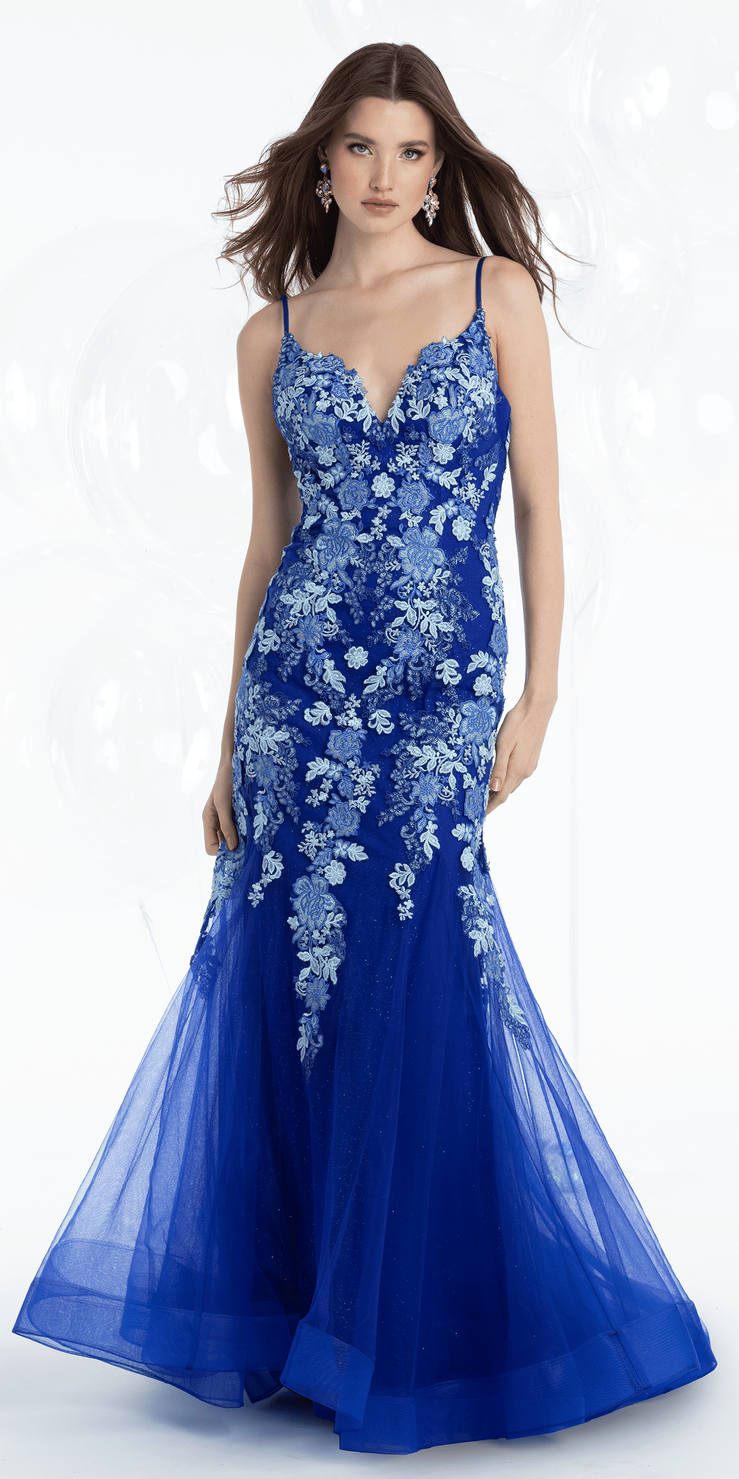 royal-blue/size/4/ missy/Camille La Vie/Floral Embroidered Sweetheart Mermaid Dress with Godets /front