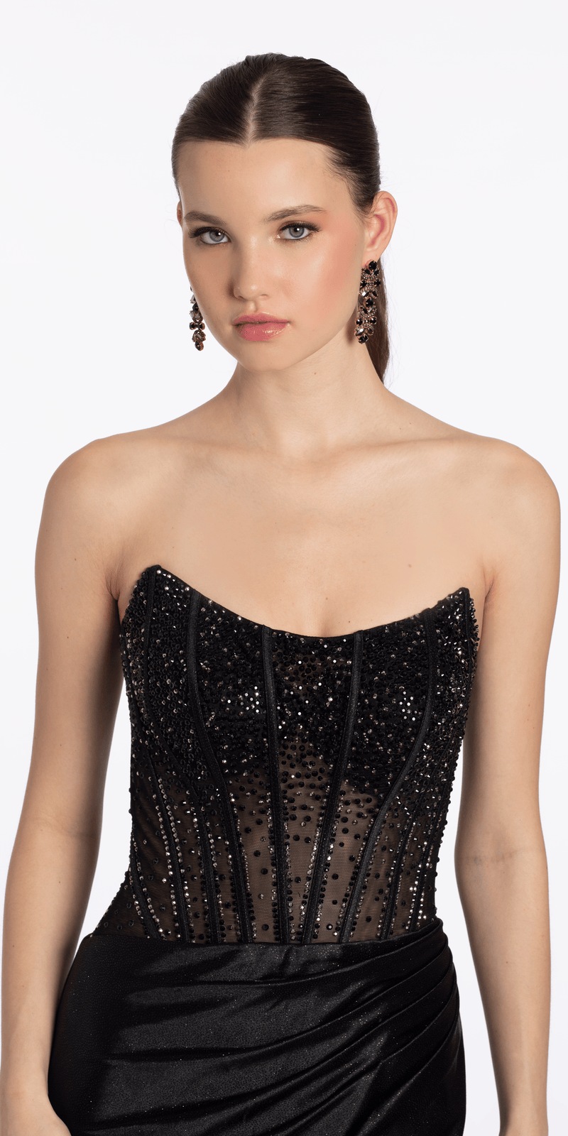 Open Back Strapless Corset Shimmer Spandex Column Dress Camille La Vie Open Back Strapless Corset Shimmer Spandex Column Dress Camille La Vie