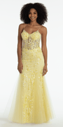 light-yellow/Size/4/ missy/Camille La Vie/Sequin V Neck Mesh Embroidered Mermaid Dress with Godets/front alt
