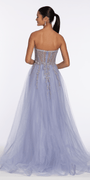 periwinkle/size/2/missy/Camille La Vie /Pearl Beaded Strapless Corset Glitter Mesh A Line Dress/back