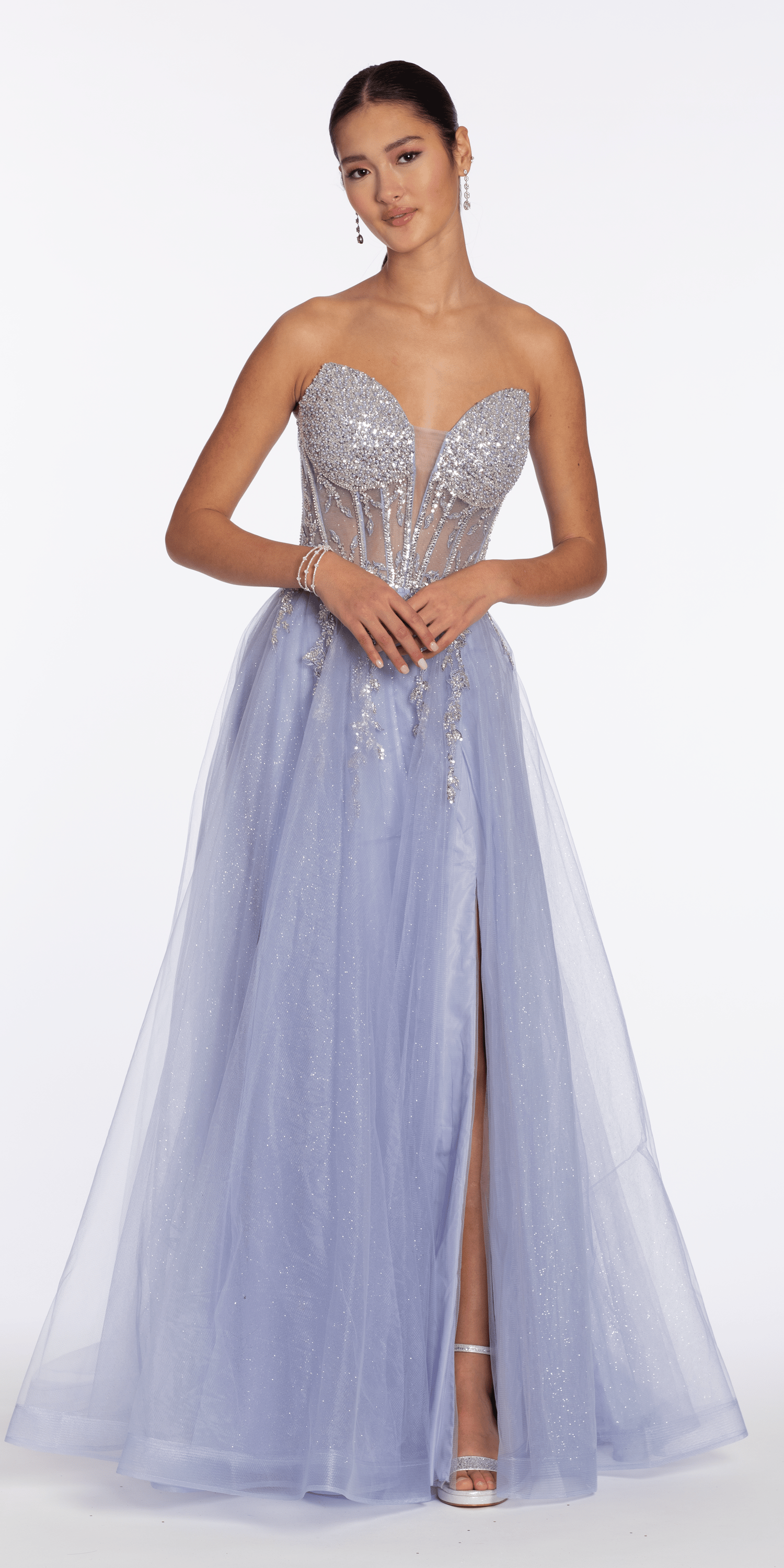 strapless prom dresses Gold Sequin Lace-Up Front Long Dress with Slit Gold / 8 line silhouette and luxurious satin fabric Luuvis Satin Royal Blue Mermaid