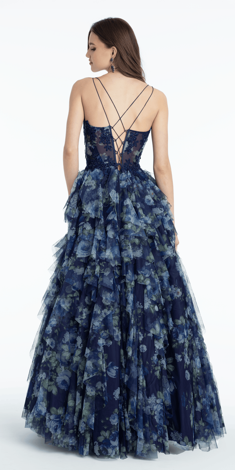 Floral Mesh Sweetheart Corset Tiered Ballgown with Embroidery missy / 10 / blue-multi
